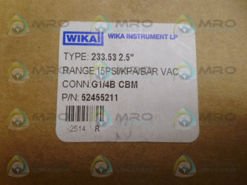 WIKA 233.53 PRESSURE GAUGE 2.5" 15PSI NSMP