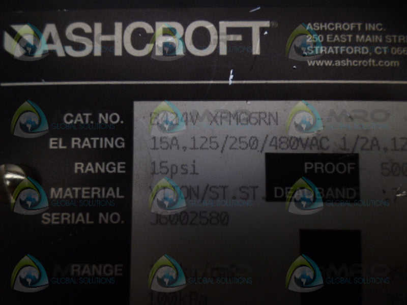 ASHCROFT B424VXFMG6RN PRESSURE SWITCH 15 PSI NSNP