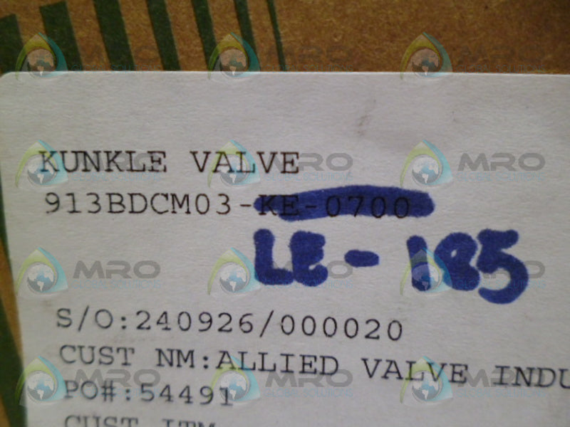 KUNKLE 913BDCM03-LE-185 VALVE NSMP
