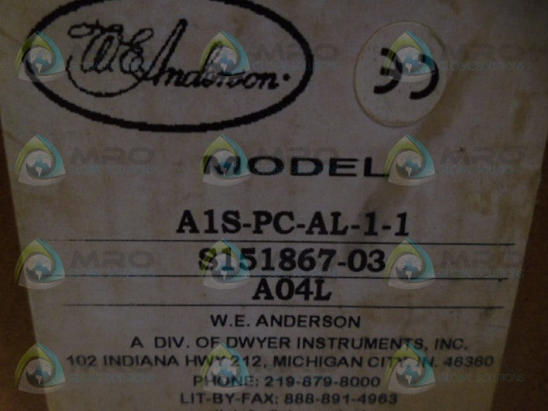 ANDERSON A1S-PC-AL-1-1 PRESSURE SWITCH NSMP