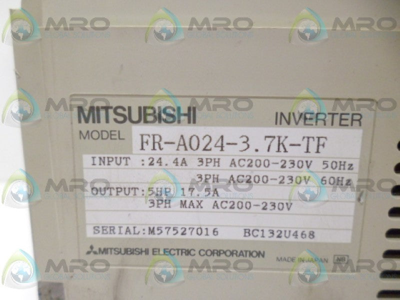 MITSUBISHI FR-A024-3.7K-TF INVERTER (AS PICTURED) UNMP
