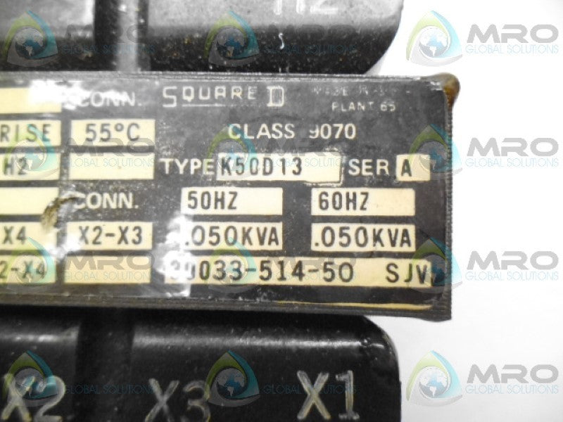 SQUARE D 9070-K50D13 SER. A CONTROL TRANSFORMER UNMP