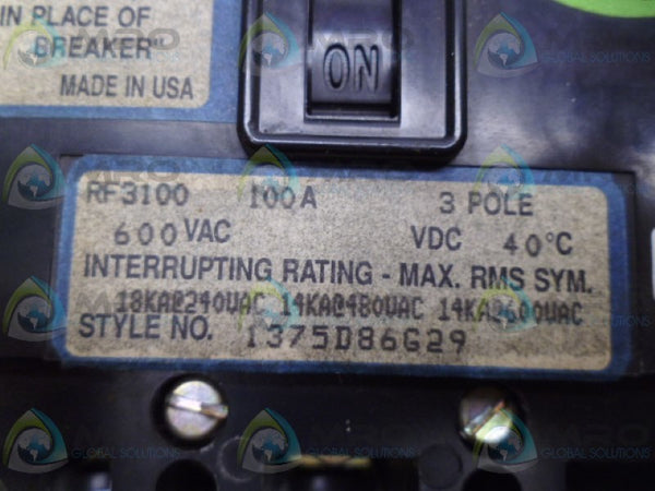 WESTINGHOUSE RF3100 CIRCUIT BREAKER 3P 100A UNMP