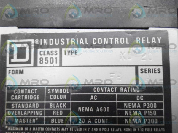 SQUARE D 8501-XC20 RELAY UNMP