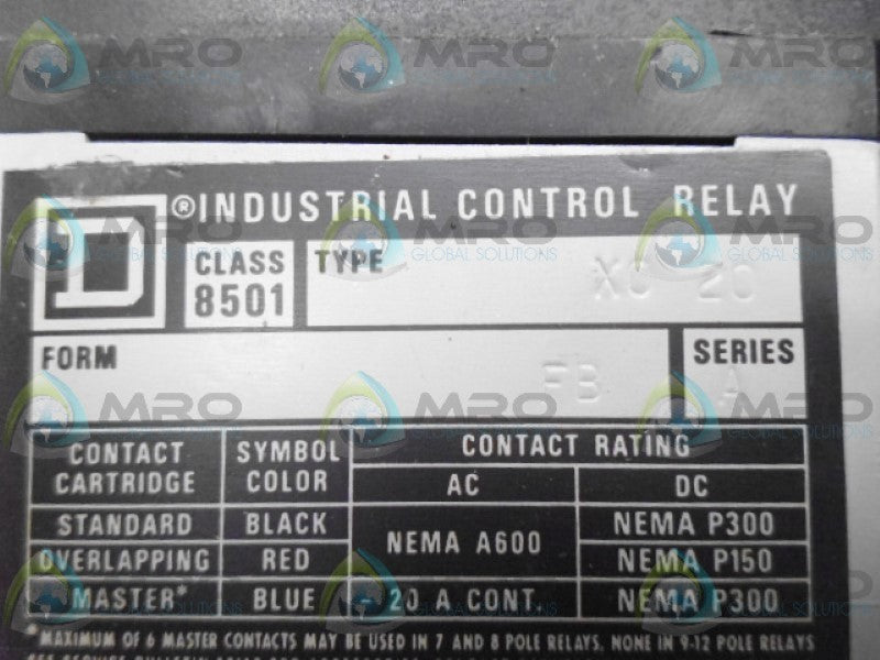 SQUARE D 8501-XC20 RELAY UNMP