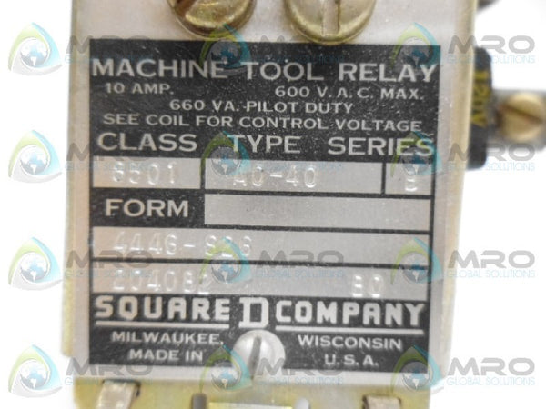 SQUARE D 8501-A0-40 RELAY UNMP