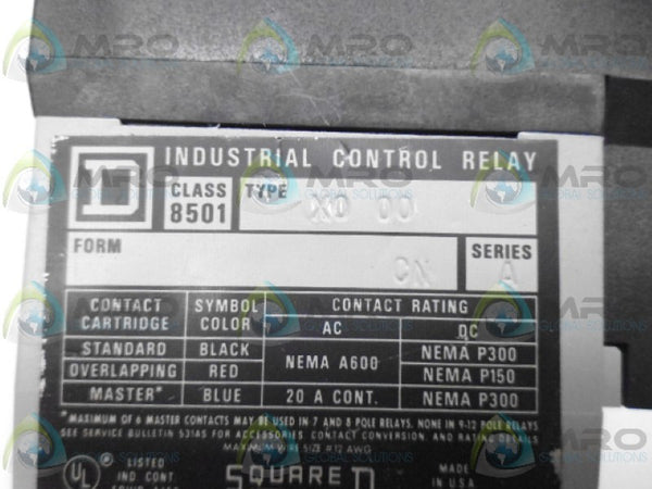 SQUARE D 8501-X0-00 RELAY UNMP