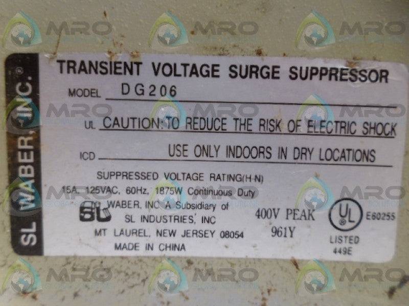 SL WABER DG206 SURGE SUPPRESSOR UNMP
