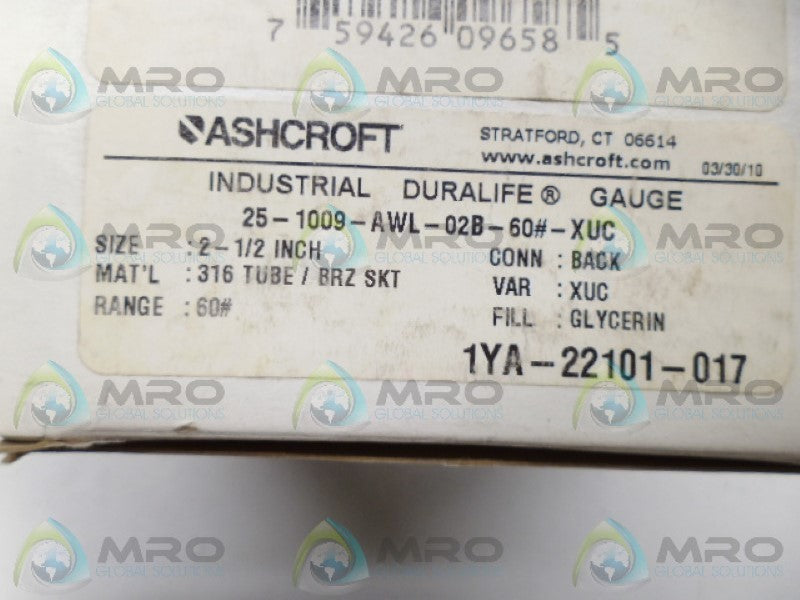 ASHCROFT 1YA-22101-017 GAUGE 60PSI NSMP