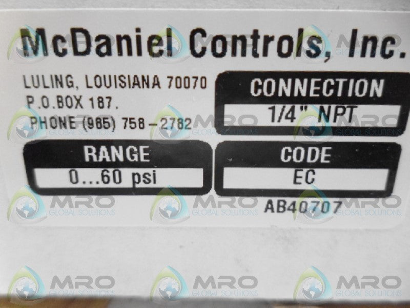 MCDANIEL AB40707 GAUGE 60PSI NSMP