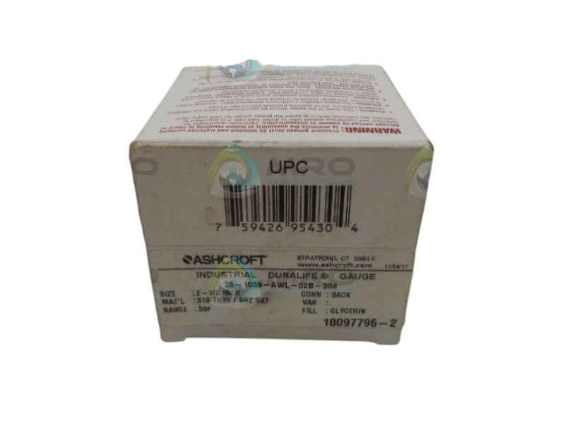 ASHCROFT 25-1009-AWL-02B-30 GAUGE 30PSI NSMP