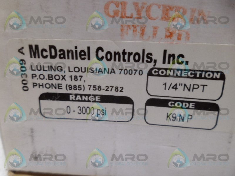 MCDANIEL K9NP GAUGE  1/4"NPT 3000PSI NSMP