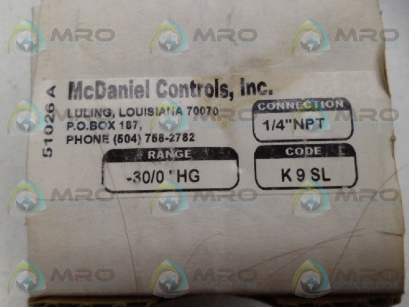 MCDANIEL K9SL GAUGE 1/4"NPT -30/0'HG NSMP