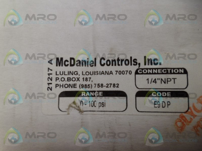 MCDANIEL E9DP GAUGE 1/4"NPT 100PSI NSMP