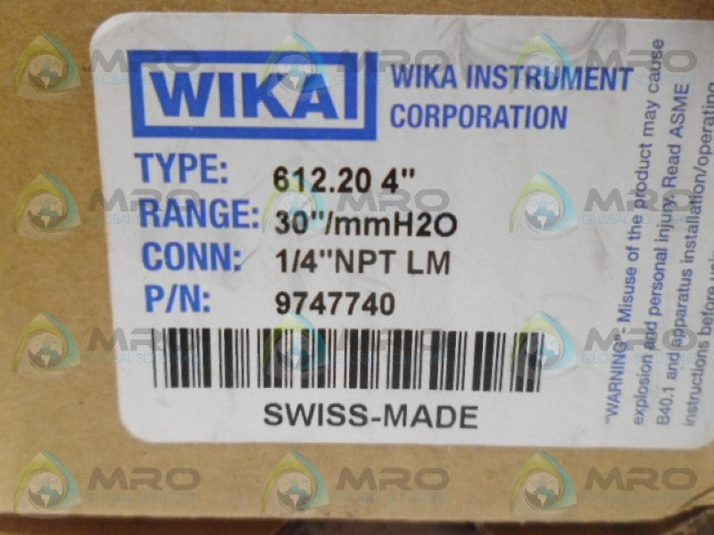 WIKA 9747740 GAUGE 30"/MMH2O NSMP