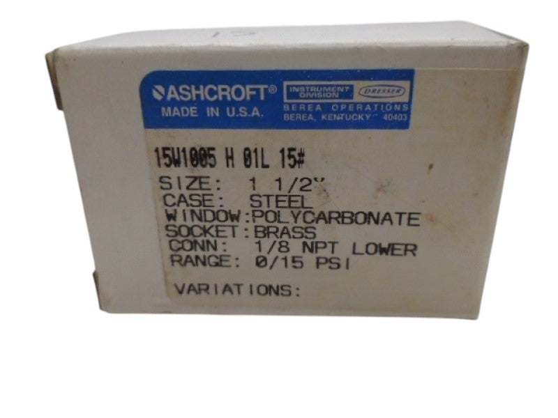 ASHCROFT 15W1005H01L-15# GAUGE 0-15PSI NSMP