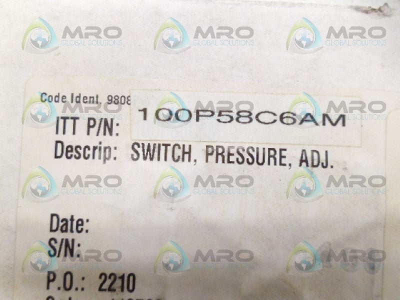 ITT 100P58C6AM PRESSURE SWITCH NSMP