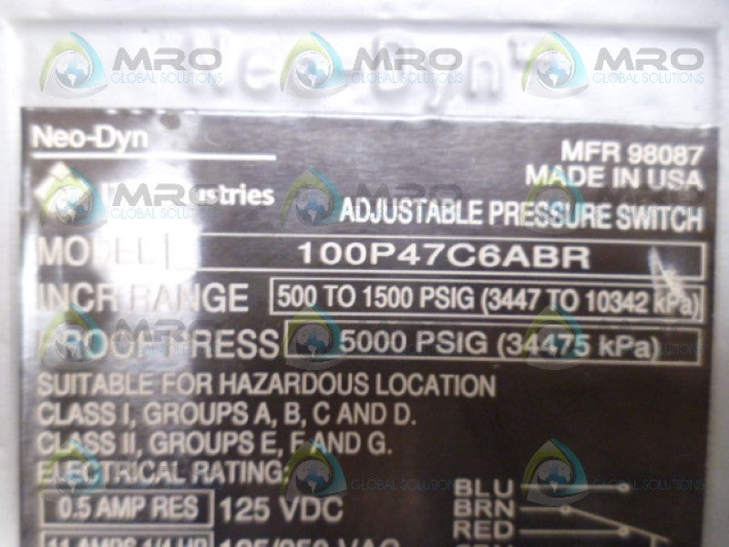 ITT 100P47C6ABR PRESSURE SWITCH NSNP