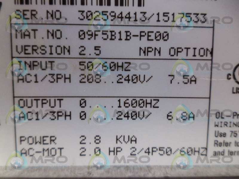 KEB 09F5B1B-PE00 COMBIVERT AC DRIVE NSMP