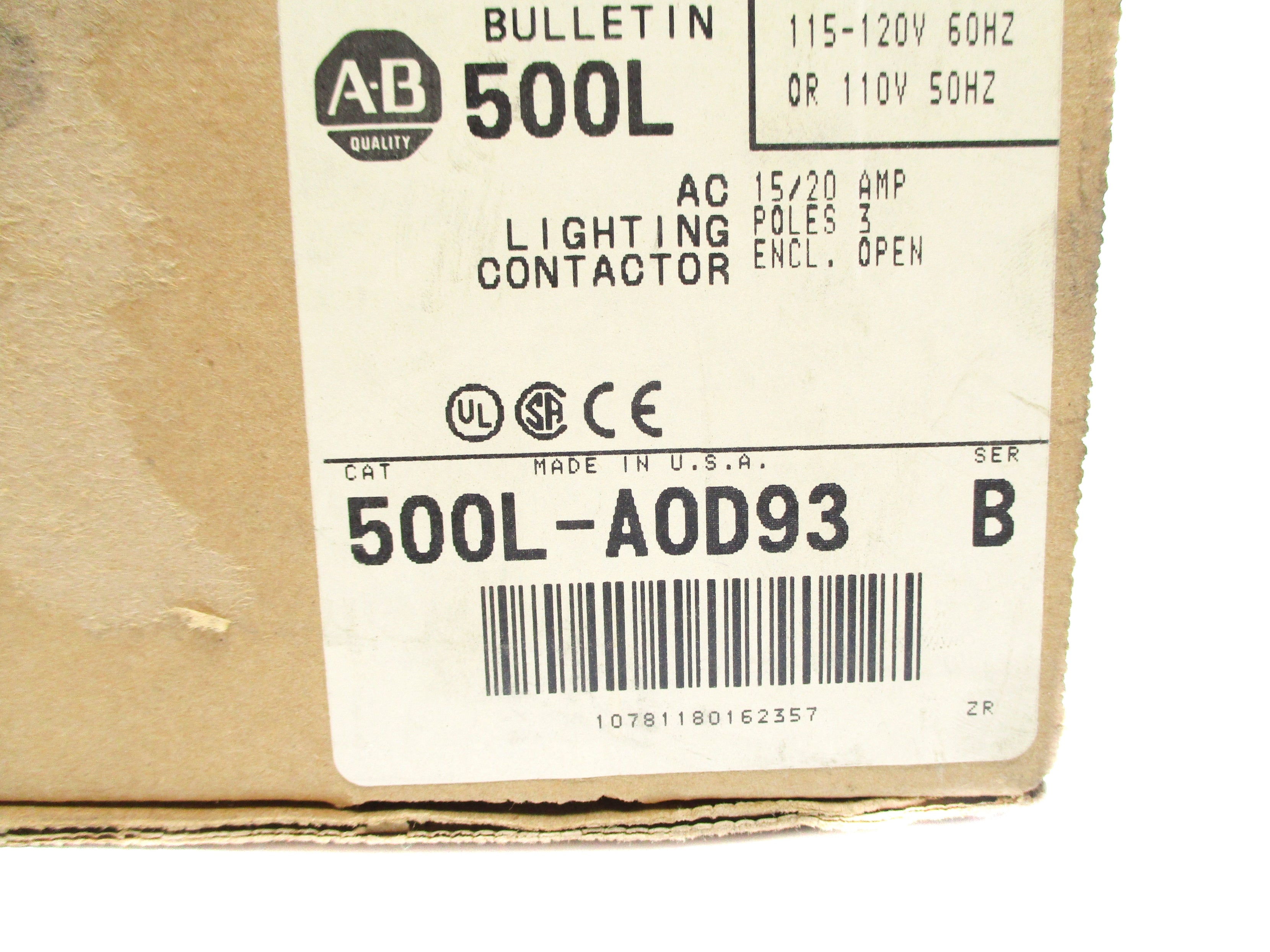 ALLEN BRADLEY 500L-A0D93 SER. B 110V/115-120V (BR/WH) NSMP