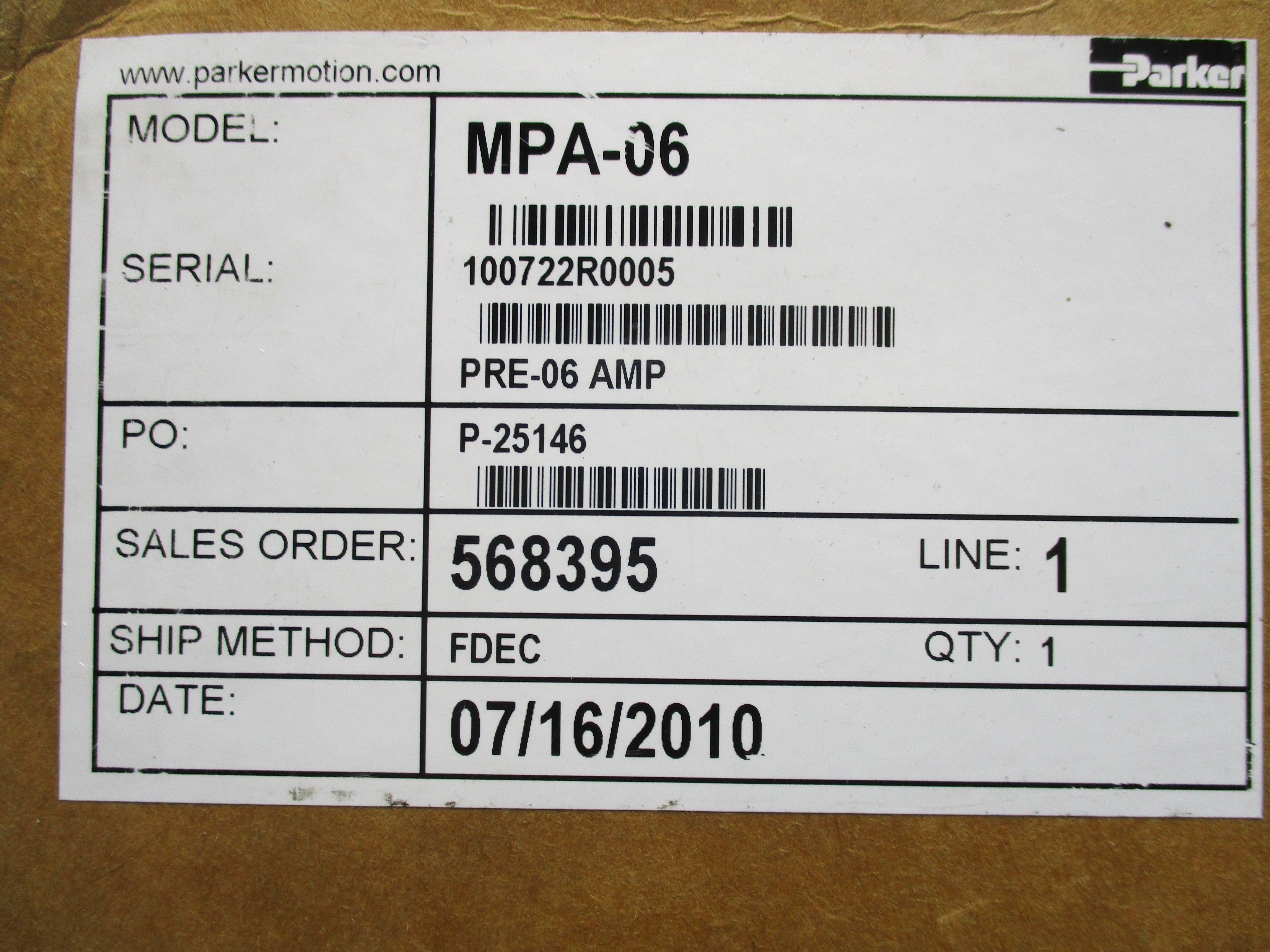 PARKER MPA-06 80-260VAC 8A NSMP