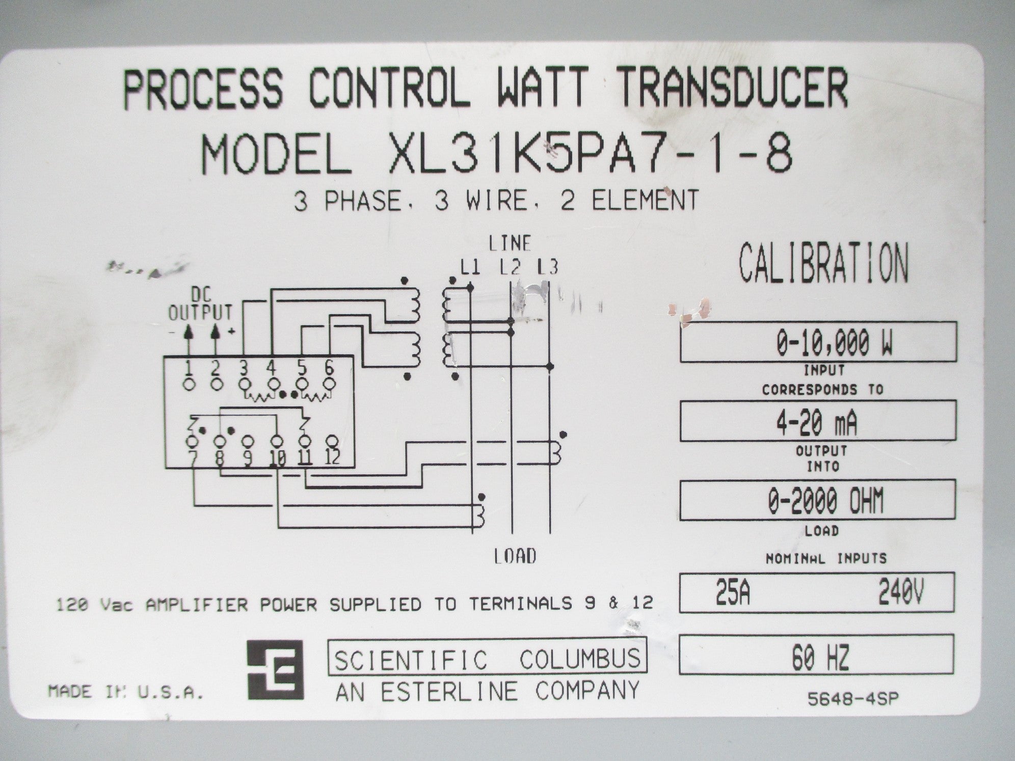 SCIENTIFIC COLUMBUS XL31K5PA7-1-8 NSNP