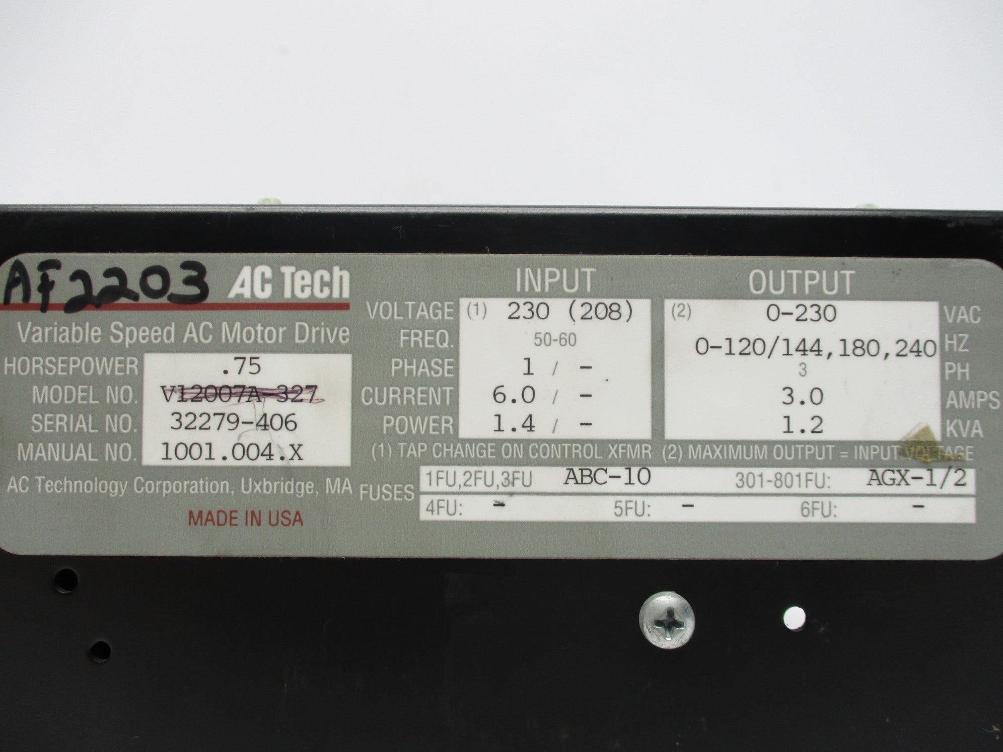 AC TECH V12007A-327 (AS PICTURED) UMNP