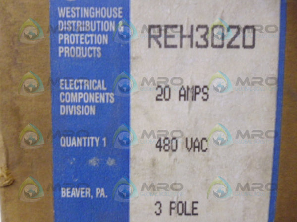 WESTINGHOUSE REH3020 CIRCUIT BREAKER 20A 480VAC NSMP