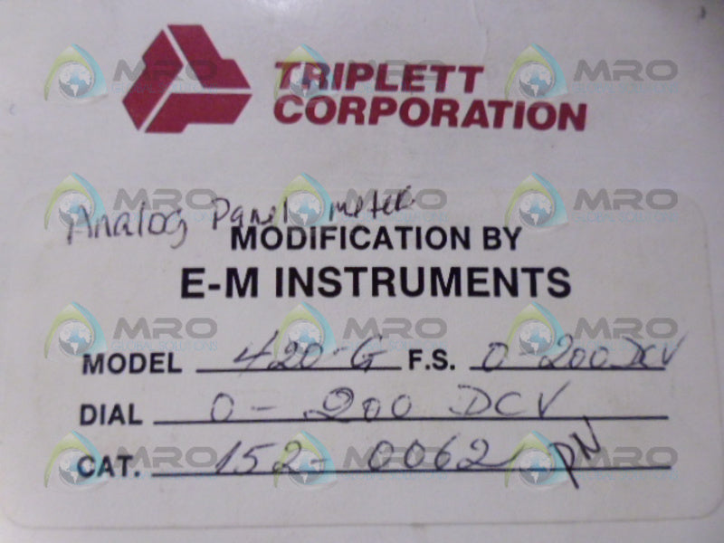 TRIPLETT 420-G ANALOG PANEL METER 0-200 NSMP
