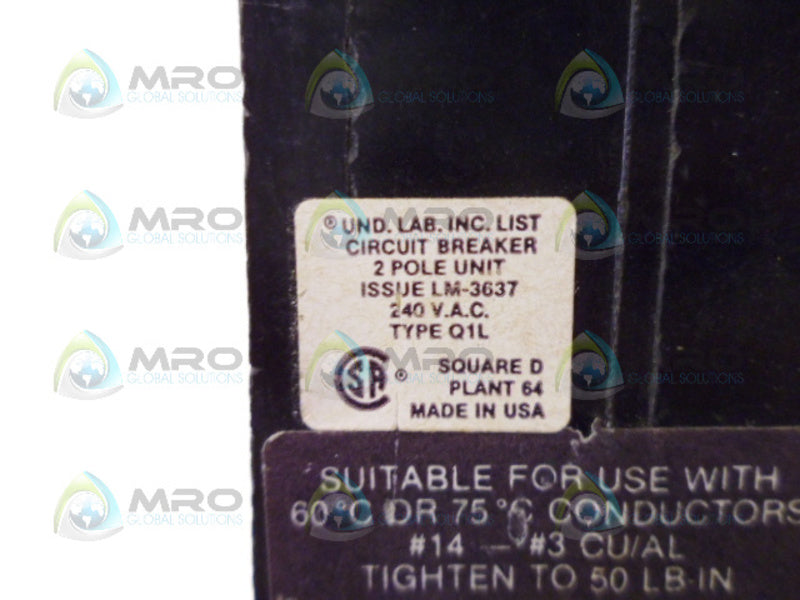 SQUARE D LM-3637 CIRCUIT BREAKER 2 POLE 20AMP NSNP