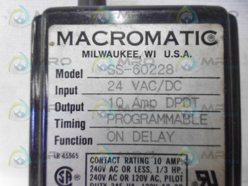 MACROMATIC SS-60228 TIME DELAY RELAY NSNP