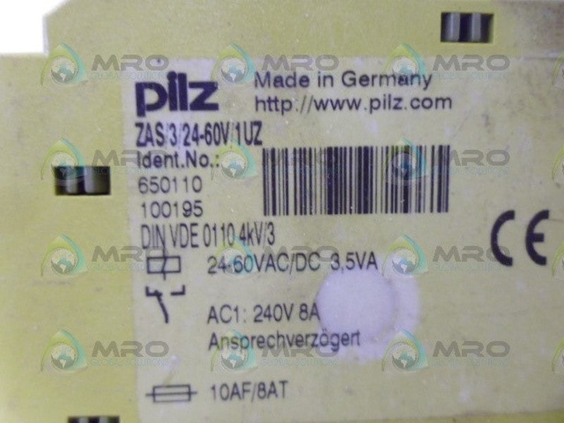 PILZ ZAS/3/24-60V1UZ SAFETY RELAY NSNP