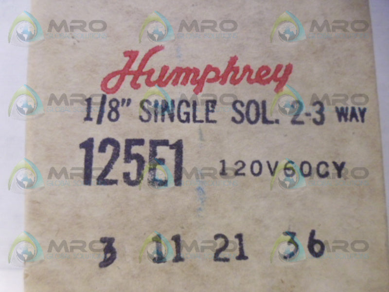 HUMPHREY 125E1-3-11-21-36 SOLENOID VALVE NSMP