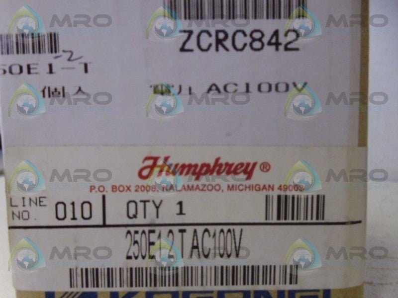 HUMPHREY 250E12TAC100V PNEUMATIC VALVE NSMP