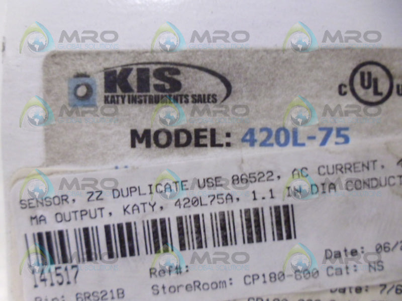 KATY INSTRUMENTS 420L-75 CURRENT SENSOR 75A NSMP