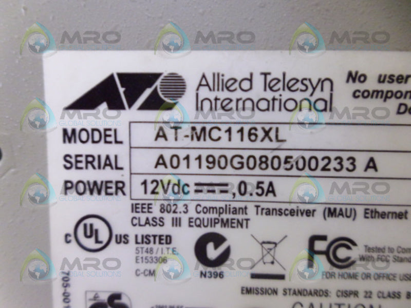 ALLIED TELESYN AT-MC116XL AUTO NEGOTIATION MEDIA CONVERTER NSNP
