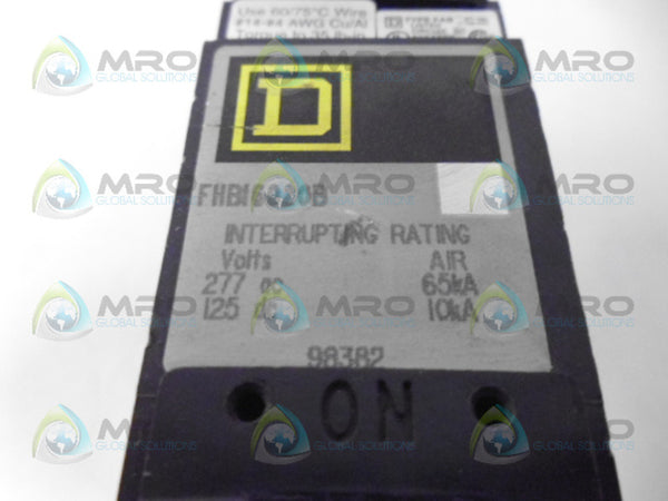 SQUARE D FHB16020B CIRCUIT BREAKER 1 POLE 20A NSNP