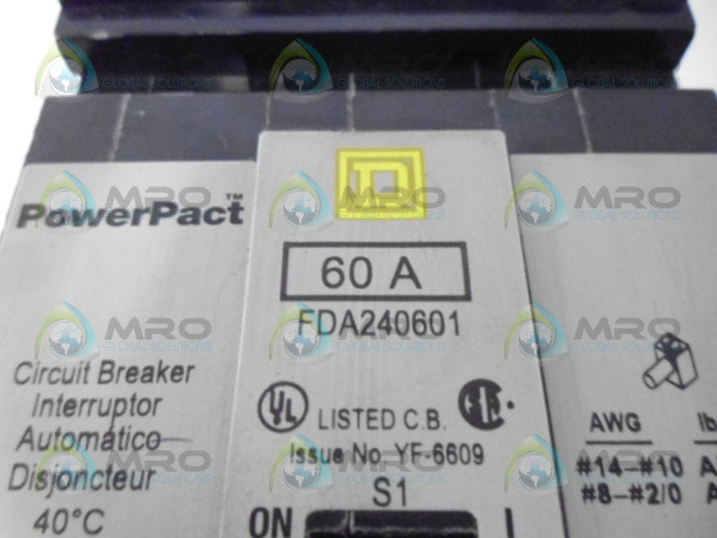 SQUARE D FDA240601 CIRCUIT BREAKER 3 POLE 60A NSNP