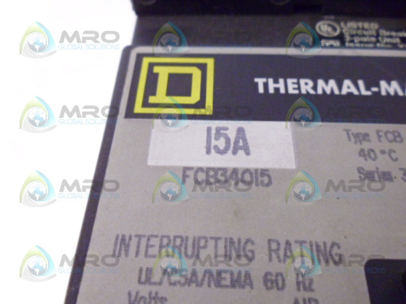 SQUARE D FCB34015 CIRCUIT BREAKER 3 POLE 15A NSNP