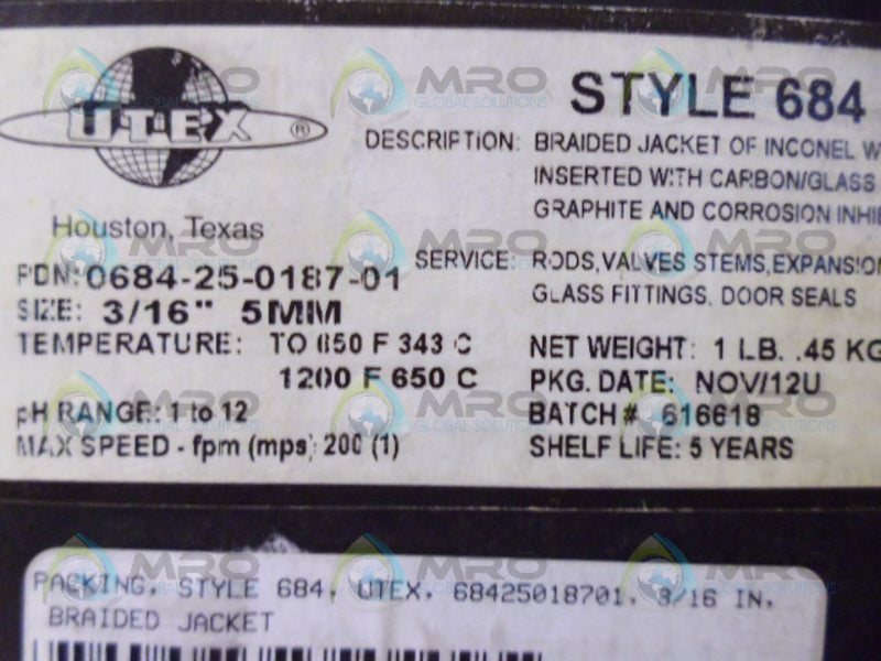 UTEX 0684-25-0187-01 BRAIDED WIRE NSMP