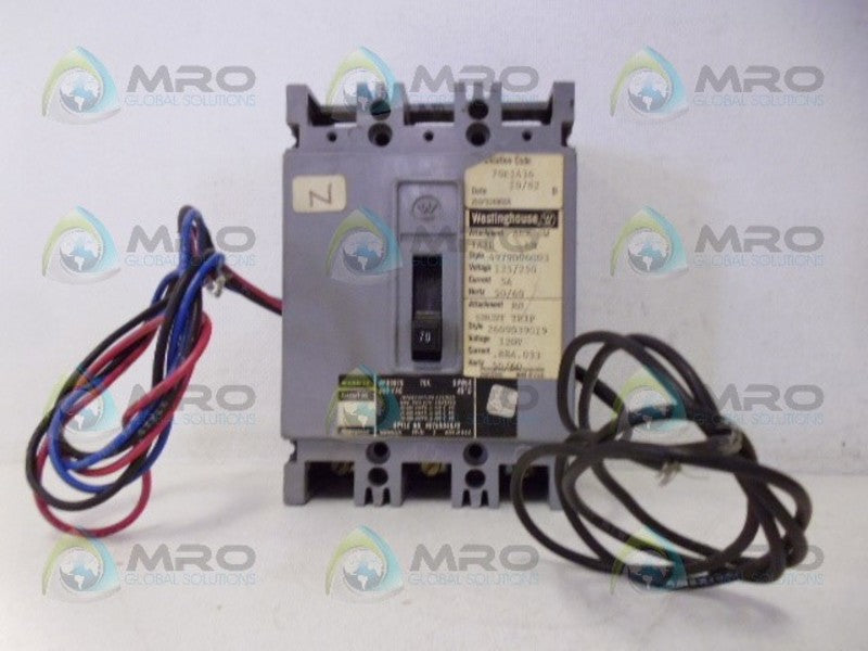 WESTINGHOUSE HFB3070WST1A1B CIRCUIT BREAKER 3 POLE 70A NSMP
