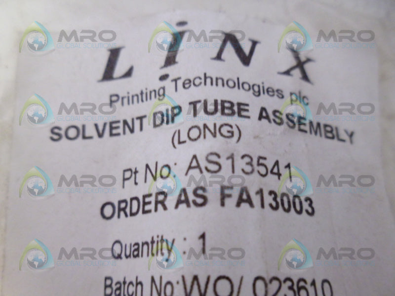 LINX FA13003 AS13541 SOLVENT DIP TUBE ASSEMBLY NSMP