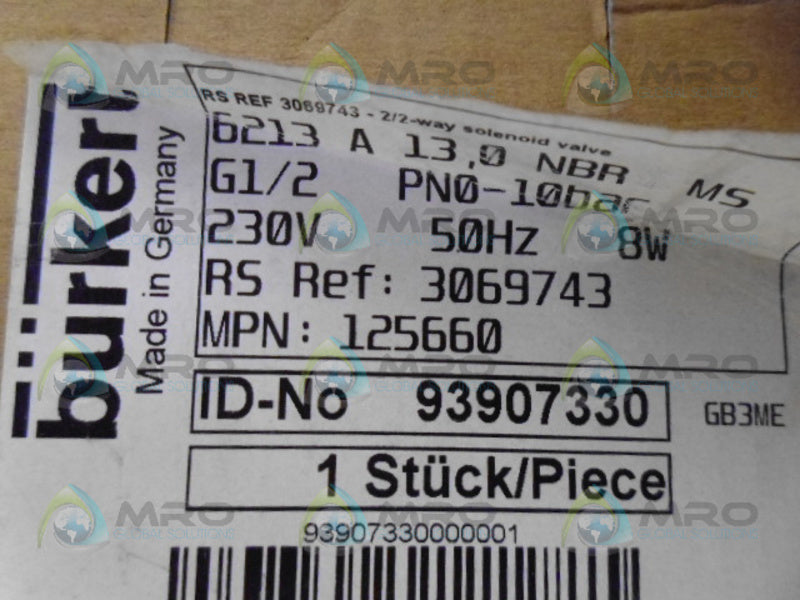 BURKERT 6213-A-13,0-NBR-MS SOLENOID VALVE NSMP