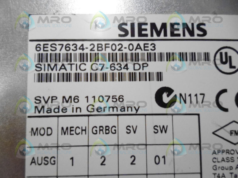 SIEMENS SIMATIC C7-634 6ES7634-2BF02-0AE3 OPERATION PANEL *USED*