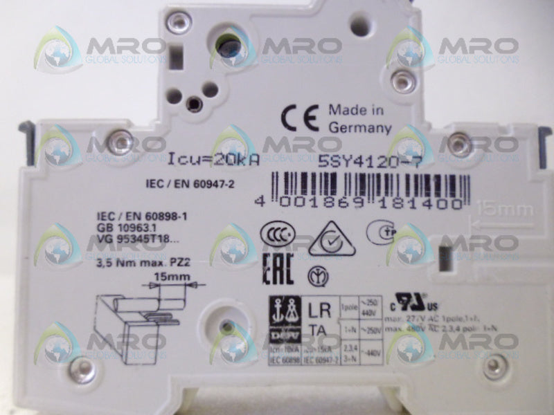 SIEMENS 5SY41 CIRCUIT BREAKER 1P 20A NSNP