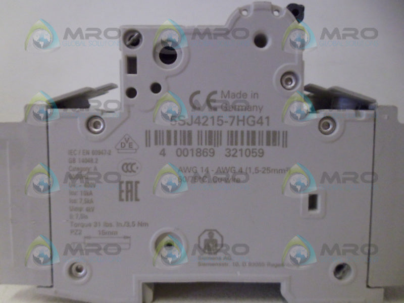 SIEMENS 5SJ4215-7HG41 CIRCUIT BREAKER 2P 1.6A NSNP