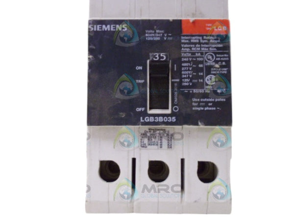 SIEMENS LGB3B035 CIRCUIT BREAKER 3P 35A NSNP