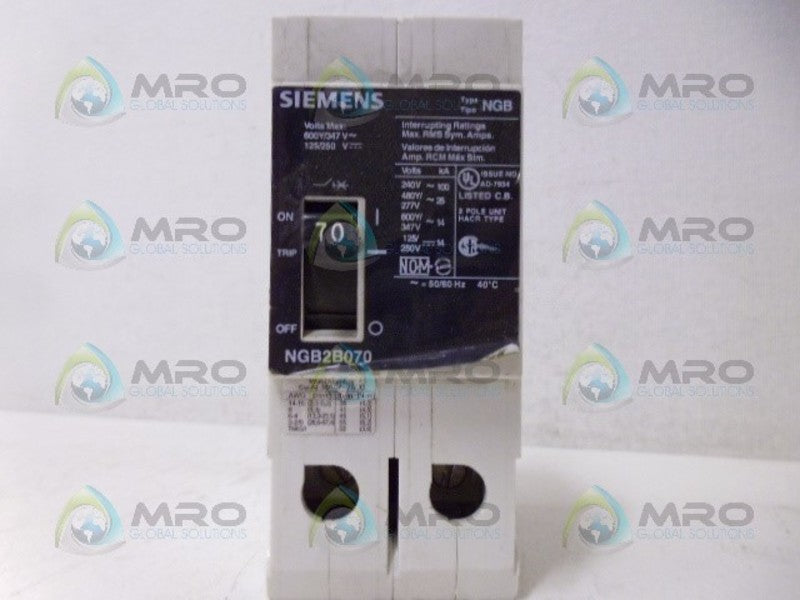 SIEMENS NGB2B070 CIRCUIT BREAKER 2P 70A *USED*