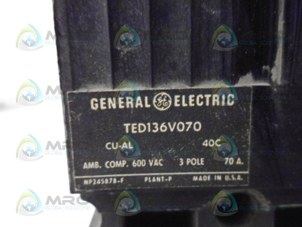 GENERAL ELECTRIC TED136V070 CIRCUIT BREAKER 3P 70A UNMP