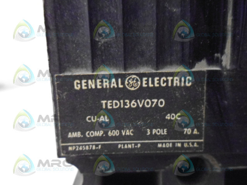 GENERAL ELECTRIC TED136V070 CIRCUIT BREAKER 3P 70A UNMP